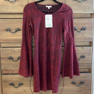 NWT Maroon Embroidered Body Con Dress